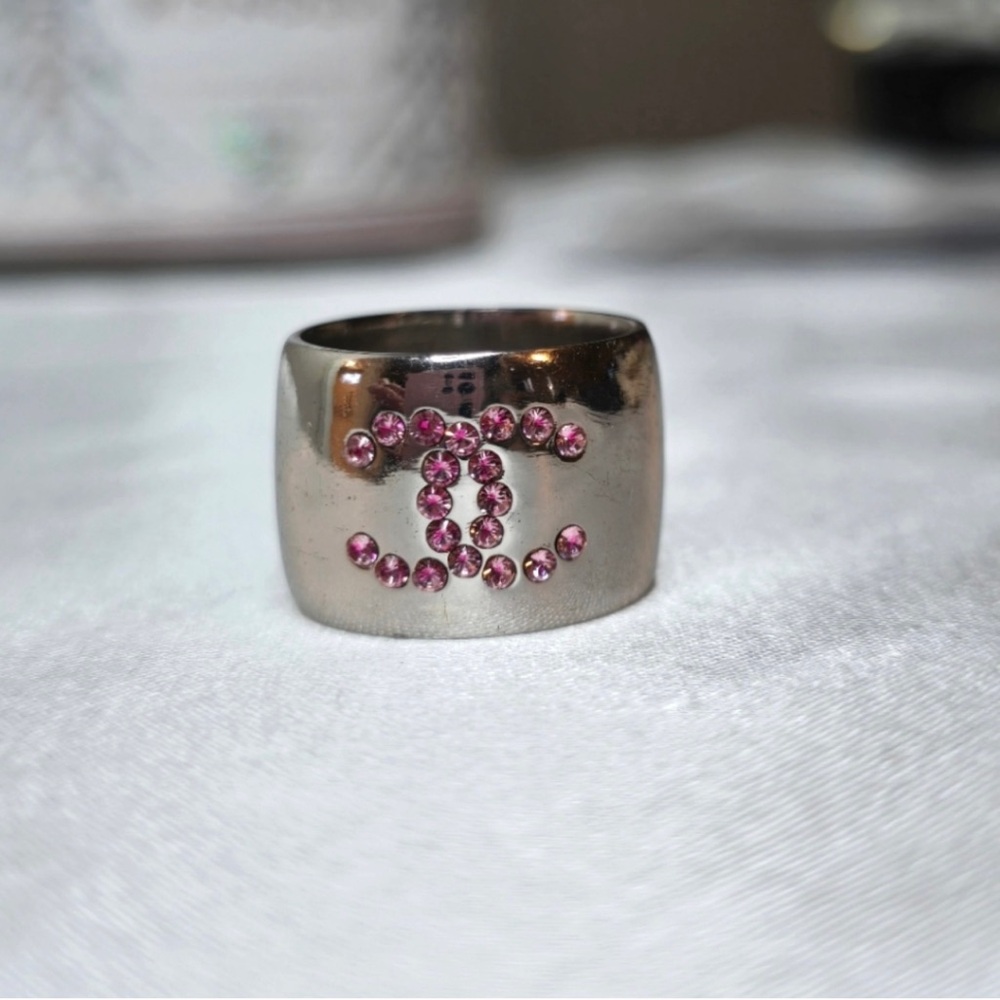 Chanel Silver Pink Gemstone Statement Ring.. Like… - image 1